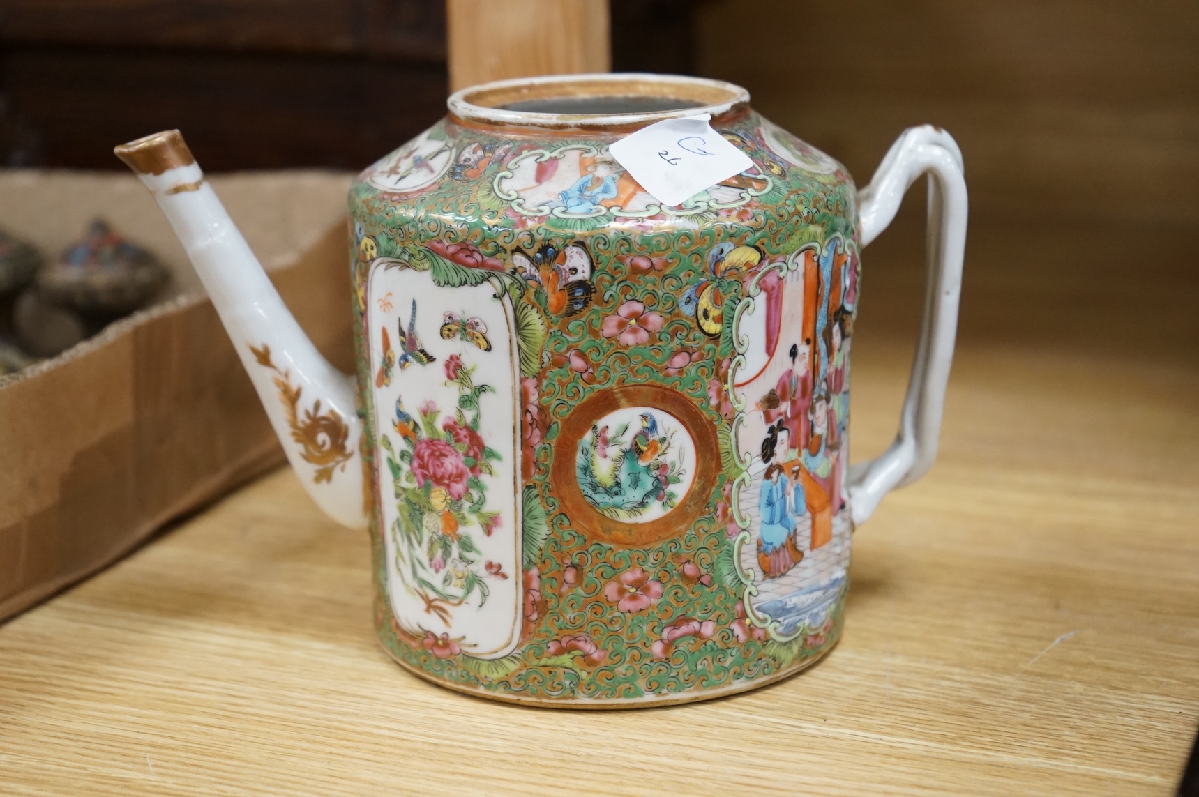 Three 19th century Chinese famille rose teapots, lacking covers largest 21cm wide